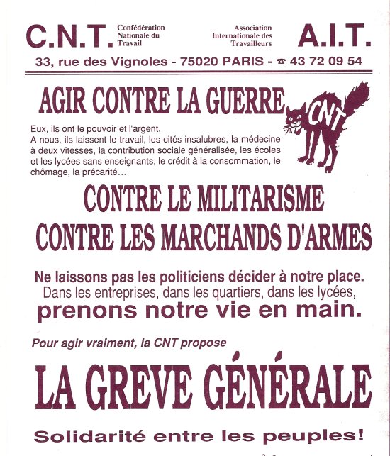 Tract de la CNT AIT contre la guerre du Golfe, 1990.